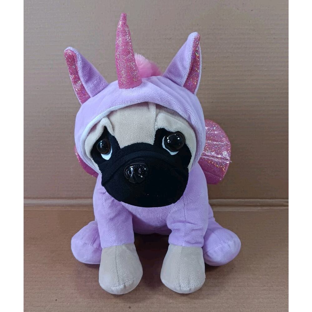Pug Dog Plush 12” Purple And Pink Unicorn Costume Wings